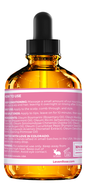 Leven Rose Organic Rosemary Oil for Hair Growth: 2oz Hair Growth Elixir with Rosemary Essential Oil and Nourishing Evening Primrose Oil